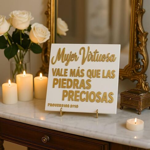 Placa: MUJER VIRTUOSA VALE MAS QUE LAS PIEDRAS PRECIOSAS, Decorative wall plaques, Christian plaques, friendship plaques, gift or memories plaques, Handmade in USA in Saudi Arabia
