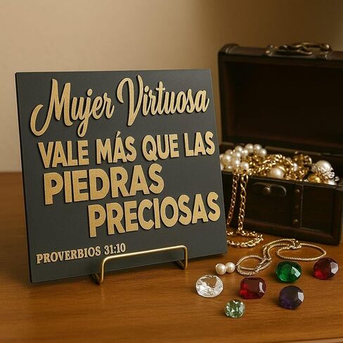 Placa: MUJER VIRTUOSA VALE MAS QUE LAS PIEDRAS PRECIOSAS, Decorative wall plaques, Christian plaques, friendship plaques, gift or memories plaques, Handmade in USA in Saudi Arabia