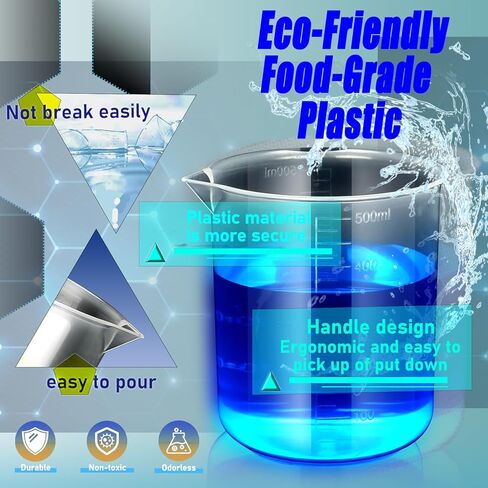 Plastic Graduated Cylinder and Plastic Beakers Set - Beakers 50ml 100ml 250ml 500ml 1000ml, Graduated Cylinder 10ml 25ml 50ml 100ml, Ideal for Home and School Science Lab in Saudi Arabia