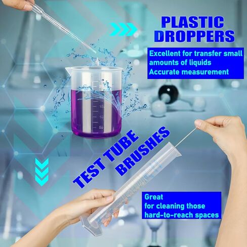 Plastic Graduated Cylinder and Plastic Beakers Set - Beakers 50ml 100ml 250ml 500ml 1000ml, Graduated Cylinder 10ml 25ml 50ml 100ml, Ideal for Home and School Science Lab in Saudi Arabia