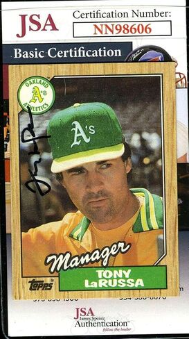 Tony LaRussa JSA Coa Autograph 1987 Topps Hand Sign - Baseball Slabbed Autographed Cards in Saudi Arabia