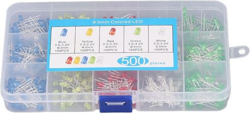 500Pcs 3mm LED Light Emitting Diode 5 Colors Red Yellow Blue Green White LED Lamp Emitting Diode Set for DIY LED Projects Car Decoration in Saudi Arabia