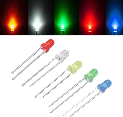 500Pcs 3mm LED Light Emitting Diode 5 Colors Red Yellow Blue Green White LED Lamp Emitting Diode Set for DIY LED Projects Car Decoration in Saudi Arabia