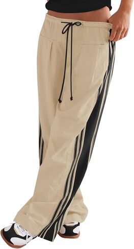 Fisoew Womens Wide Leg Pants Drawstring High Waisted Striped Baggy Palazzo Track Pants with Pockets in Saudi Arabia