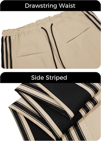 Fisoew Womens Wide Leg Pants Drawstring High Waisted Striped Baggy Palazzo Track Pants with Pockets in Saudi Arabia