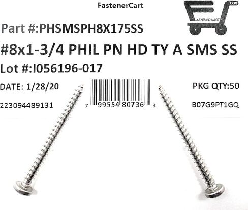 #8 x 1 3/4 Stainless Steel Phillips Pan Head Sheet Metal Screws Type A (50 Pieces) 8x1-3/4 in Saudi Arabia