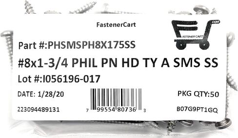 #8 x 1 3/4 Stainless Steel Phillips Pan Head Sheet Metal Screws Type A (50 Pieces) 8x1-3/4 in Saudi Arabia