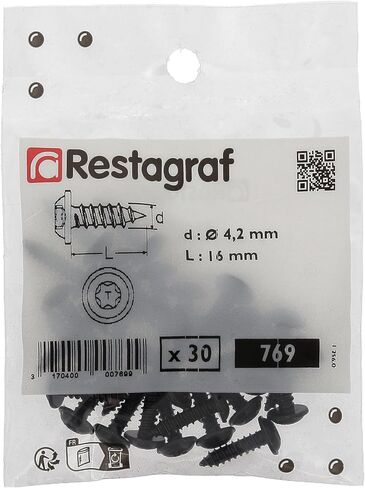 RLX Torx Large Round Head Sheet Metal Screws in Bag 4.2 mm x 16 mm, NFE 25-655, Black Zinc, Pack of 30 in Saudi Arabia