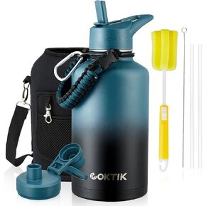 COKTIK 84oz Water Bottle with Straw - Triple Insulated Flask, 48hr Cold Retention Large Water Bottle, Leakproof Water Jug for Gym, Hiking, Camping, Outdoor Sports(Indigo Black) in Saudi Arabia