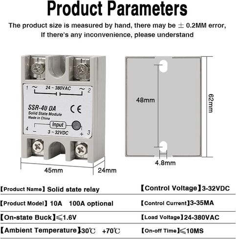 10A SSR 25A Solid State Relay 40A Output 3-32VDC 24-480VAC 220V Single Phase DC to AC 40A Relay SSR HeatSink SSR 40DA 1Pcs((AC Controls AC) AA,SSR-100A) in Saudi Arabia