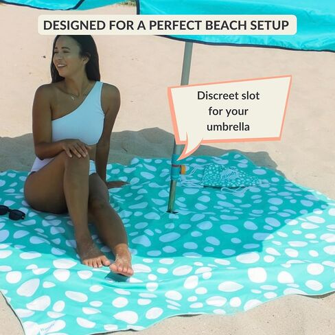 بطانية شاطئية من الألياف الدقيقة ، حصيرة شاطئية كبيرة إضافية لـ 3-6 أشخاص ، مقاوم للرمال ، مقاومة للرياح | ثقب للمظلة ، جيوب الرمال الزاوية لمحاربة الرياح (حقيبة للبطانية) in Kuwait