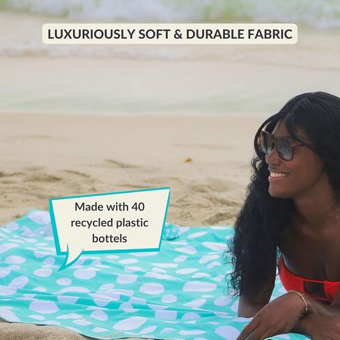 بطانية شاطئية من الألياف الدقيقة ، حصيرة شاطئية كبيرة إضافية لـ 3-6 أشخاص ، مقاوم للرمال ، مقاومة للرياح | ثقب للمظلة ، جيوب الرمال الزاوية لمحاربة الرياح (حقيبة للبطانية) in Kuwait