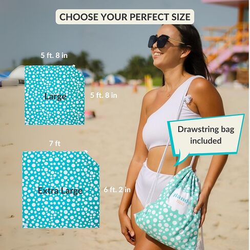 بطانية شاطئية من الألياف الدقيقة ، حصيرة شاطئية كبيرة إضافية لـ 3-6 أشخاص ، مقاوم للرمال ، مقاومة للرياح | ثقب للمظلة ، جيوب الرمال الزاوية لمحاربة الرياح (حقيبة للبطانية) in Kuwait