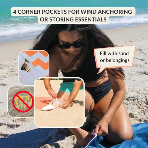 Plush Microfiber Beach Blanket, Extra Large Beach Mat for 3-6 Persons, Sandproof, Windproof | Hole for Umbrella, Corner Sand Pockets to Fight Wind (Bag for Blanket Included) in Saudi Arabia