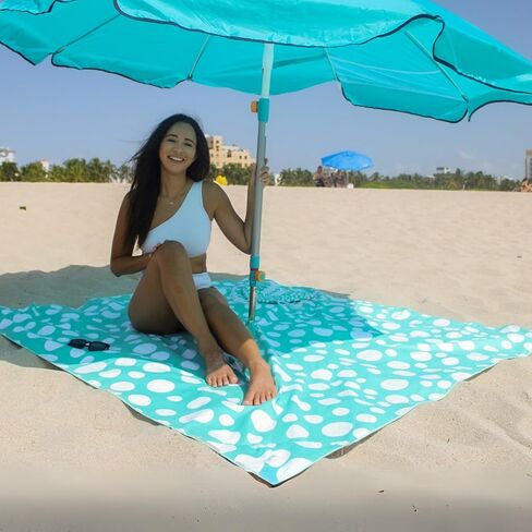 Plush Microfiber Beach Blanket, Extra Large Beach Mat for 3-6 Persons, Sandproof, Windproof | Hole for Umbrella, Corner Sand Pockets to Fight Wind (Bag for Blanket Included) in Saudi Arabia