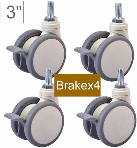 3 بوصة العجلات البيضاء العجلات الناعمة فقي M12x25 المسمار مع المحامل صامتة 1pcs (الفرامل x4) in Kuwait