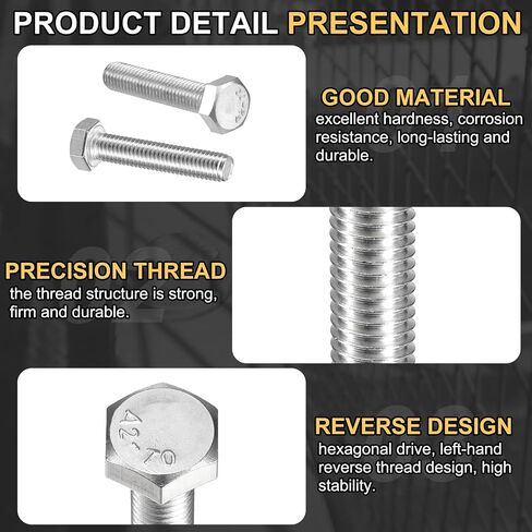 uxcell 2Pcs M8-1.25 x 20mm Left Hand Hex Head Bolt, 304 Stainless Steel Reverse Fully Threaded Fastener Screws Bolts for Machinery, Automobiles and Construction in Saudi Arabia