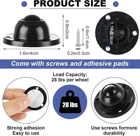 24 Pack 1 Inch Self Adhesive Paste Caster Wheels for Furniture, Load Capacity 28LBS Per Wheel, Low Profile Swivel Wheels for Small Appliance Storage Bins in Saudi Arabia