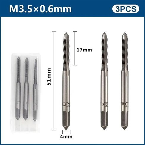 3Pcs Hand Thread Tap Set HSS Metric Plug Tap 0.4/0.45/0.6mm Metal Screw Tap Drill M2/M2.5/M3.5 Hand Tool Set(3pcs M2x0.4) in Saudi Arabia