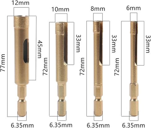 6-12mm 6.35mm 1/4 سداسي سداسي شانك تلبد ثقب الماس البت. in Saudi Arabia