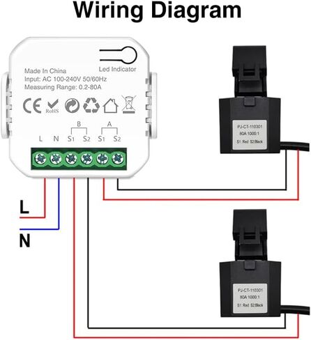 Phovolt Tuya App Smart Sebody/WiFi Energy Meter في اتجاهين ، مستشعر CHROPT Clamp Sensor KWH كمية الطاقة فولتميتر (2Way) in Kuwait