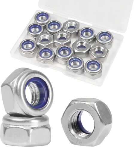 15Pcs M10 x 1.5mm Lock Nuts Nylon Insert Hex Locknuts Self-Lock Nylock Nut 304 Stainless Steel 18-8 DIN985 Hex Drive Plain Finish for Industrial Construction Fasteners in Saudi Arabia