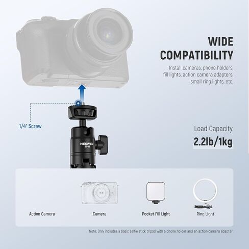 Neewer Mini Desktop Selfie Stick Trans Tripod متوافق مع iPhone GoPro Insta360 DJI مع محور مركزي مركزي مرتفع 360 درجة ، الكاميرا المكتبية الصغيرة المحمولة كاميرا ويب كاميرا خلوية. in Kuwait