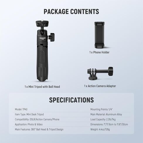 Neewer Mini Desktop Selfie Stick Trans Tripod متوافق مع iPhone GoPro Insta360 DJI مع محور مركزي مركزي مرتفع 360 درجة ، الكاميرا المكتبية الصغيرة المحمولة كاميرا ويب كاميرا خلوية. in Kuwait