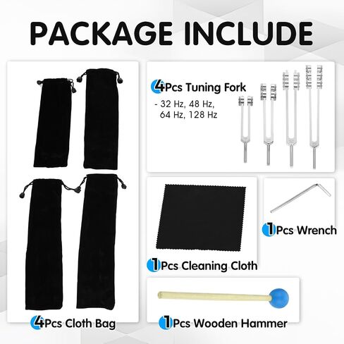 32 Hz 48 Hz 64 Hz and 128 Hz Otto Tuner Weighted Tuning Forks of 4 for stress alleviation, relaxation, with Handbag, Hammer and Wrench in Saudi Arabia
