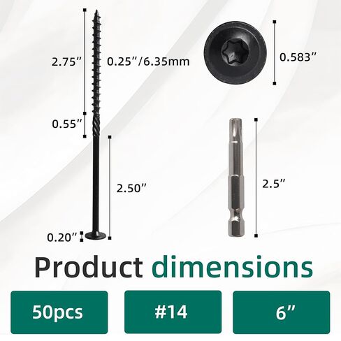 [حزمة من 50] مسامير هيكلية ،#14 × 6 بوصة سوداء سوداء الخشب الشاقة ، مسامير التأخير ، المسمار الخشب البناء الثقيل ، طلاء أسود مقاوم للصدأ ، مسامير خشبية ، محرك النجوم مع بت. in Saudi Arabia