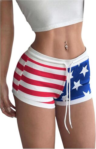 شورتات Micro Mini Micro Micro Micro Gorglitter Y2K Low Rise Striped American Flag Out Out Festival Shorts in Saudi Arabia