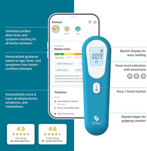 ميزان الحرارة الرقمي الذكي Kinsa QuickCare - تم ترخيص مقياس الحرارة الطبي من إدارة الغذاء والدواء الأمريكية in Kuwait