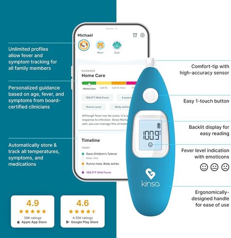 ميزان الحرارة الرقمي الذكي Kinsa QuickCare - تم ترخيص مقياس الحرارة الطبي من إدارة الغذاء والدواء الأمريكية in Kuwait