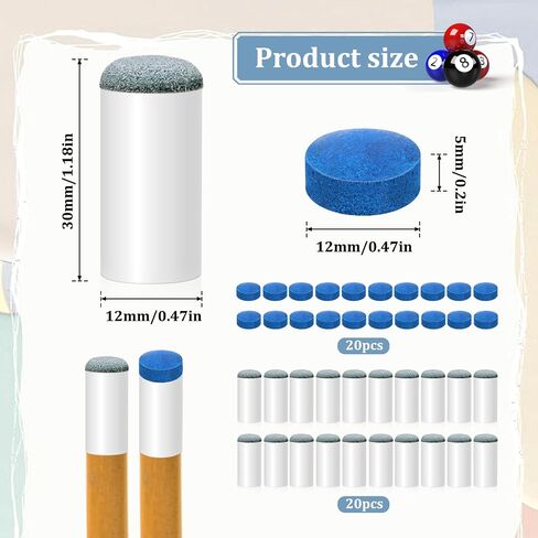 20 PCS Slip on Pool Cue Tips و 20 pcs pools leather pools blue tip 0.47 inch billiard arge tip pool stick stips stips for billiard pools counes issories in Kuwait