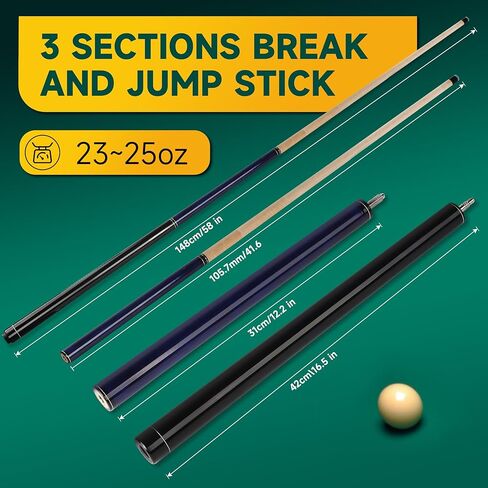 جديلة قفزة القفز مونسكي ، 2 في 1 ضارب ثقيل القفز البلياردو العصي البلياردو 23 ~ 25oz 3 قطع من خشب القيقب الكندي مع 2 حماة المفاصل in Saudi Arabia