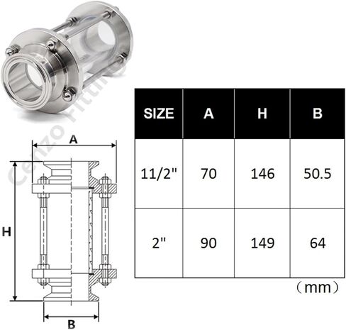 1 PC 1.5 "2" Tri مشبك مشهد زجاجي ديوبتر 50.5 مم 64 مم طائرة SS304 in Saudi Arabia