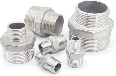 SAP 304 الذكور المخفض Hex Nipple SS304 BSPT الذكور الخيط تقليل الموصل الذكور محول السداسي الفولاذ المقاوم للصدأ BSPT تجهيز الذكور (1inchx3i8inch) in Saudi Arabia