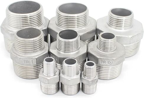 SAP 304 الذكور المخفض Hex Nipple SS304 BSPT الذكور الخيط تقليل الموصل الذكور محول السداسي الفولاذ المقاوم للصدأ BSPT تجهيز الذكور (1inchx3i8inch) in Saudi Arabia