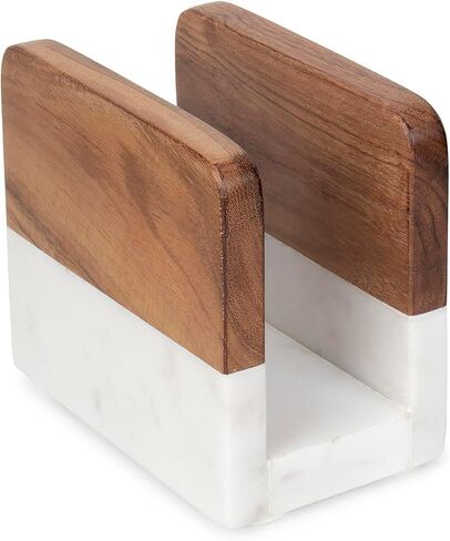 Marble & Acacia Wood Napkin Holder – Modern Upright Paper Napkin Holder for Kitchen Table, Heavy Base Sturdy Tabletop Accessory, Perfect Farmhouse Kitchen Decor Gift in Saudi Arabia