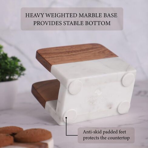 Marble & Acacia Wood Napkin Holder – Modern Upright Paper Napkin Holder for Kitchen Table, Heavy Base Sturdy Tabletop Accessory, Perfect Farmhouse Kitchen Decor Gift in Saudi Arabia