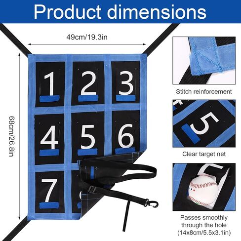 Adjustable Baseball Strike Zone Target Net, 26.8x19.3in 9 Hole Pitching Softball Net with Numbers Baseball Pitching Target Strike Zone(Blue & Black) in Kuwait