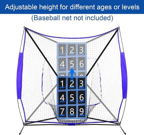 Adjustable Baseball Strike Zone Target Net, 26.8x19.3in 9 Hole Pitching Softball Net with Numbers Baseball Pitching Target Strike Zone(Blue & Black) in Kuwait