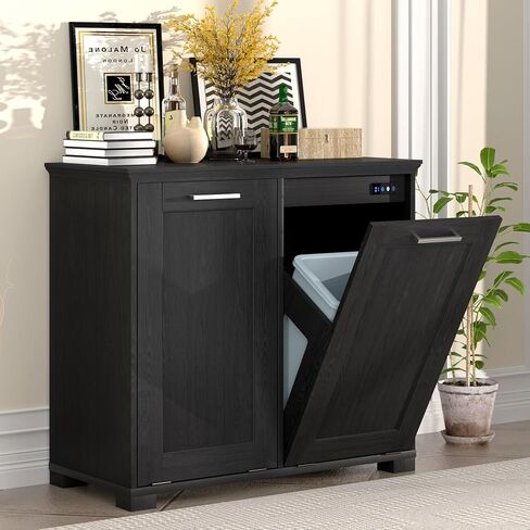 Wooden Tilt Out Trash Cabinet, Hidden Trash Can Cabinet 10 Gallon Garbage Cabinet for Kitchen, Living Room & Bathroom White Finish in Saudi Arabia