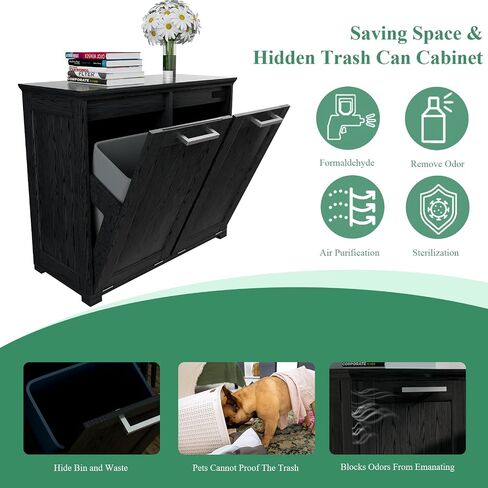 Wooden Tilt Out Trash Cabinet, Hidden Trash Can Cabinet 10 Gallon Garbage Cabinet for Kitchen, Living Room & Bathroom White Finish in Saudi Arabia