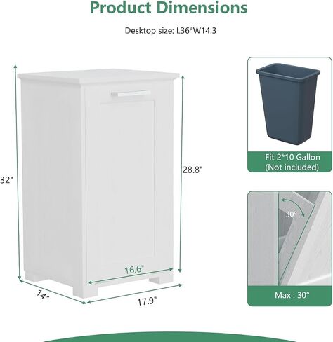 Wooden Tilt Out Trash Cabinet, Hidden Trash Can Cabinet 10 Gallon Garbage Cabinet for Kitchen, Living Room & Bathroom White Finish in Saudi Arabia
