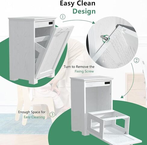 Wooden Tilt Out Trash Cabinet, Hidden Trash Can Cabinet 10 Gallon Garbage Cabinet for Kitchen, Living Room & Bathroom White Finish in Saudi Arabia