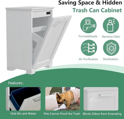 Wooden Tilt Out Trash Cabinet, Hidden Trash Can Cabinet 10 Gallon Garbage Cabinet for Kitchen, Living Room & Bathroom White Finish in Saudi Arabia