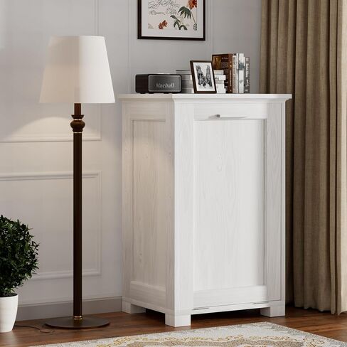 Wooden Tilt Out Trash Cabinet, Hidden Trash Can Cabinet 10 Gallon Garbage Cabinet for Kitchen, Living Room & Bathroom White Finish in Saudi Arabia