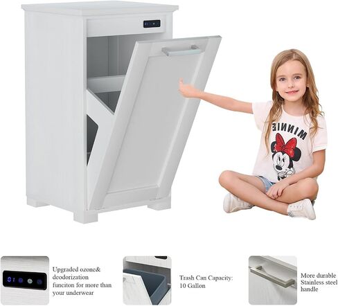 Wooden Tilt Out Trash Cabinet, Hidden Trash Can Cabinet 10 Gallon Garbage Cabinet for Kitchen, Living Room & Bathroom White Finish in Saudi Arabia