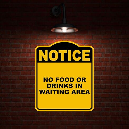 لا يوجد طعام أو مشروبات في منطقة الانتظار لاحظ علامة مركبة من الألومنيوم الأسود الصفراء 15 × 18 بوصة in Kuwait